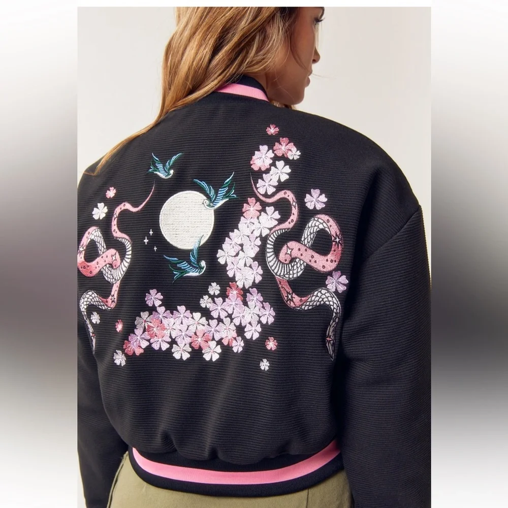 Nasty Gal Embroidered Knit Varsity Jacket NWT_3